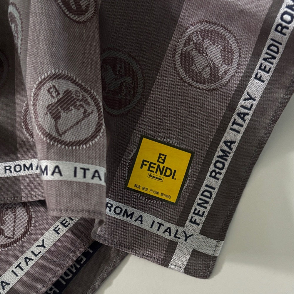 Fendi Roma Italy Zodiac Scarf Handkerchief Pocket Square gray black stripes 18” - Picture 2 of 14